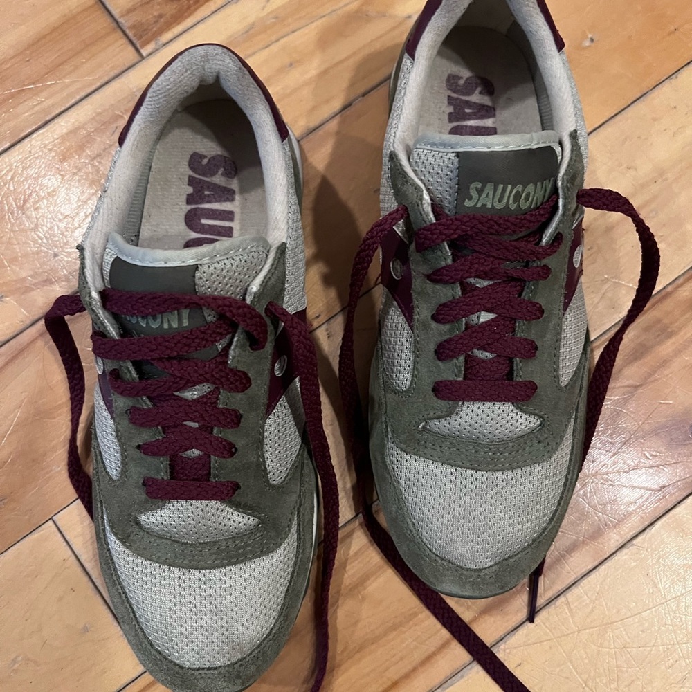 Saucony Olive and Maroon Sneaker